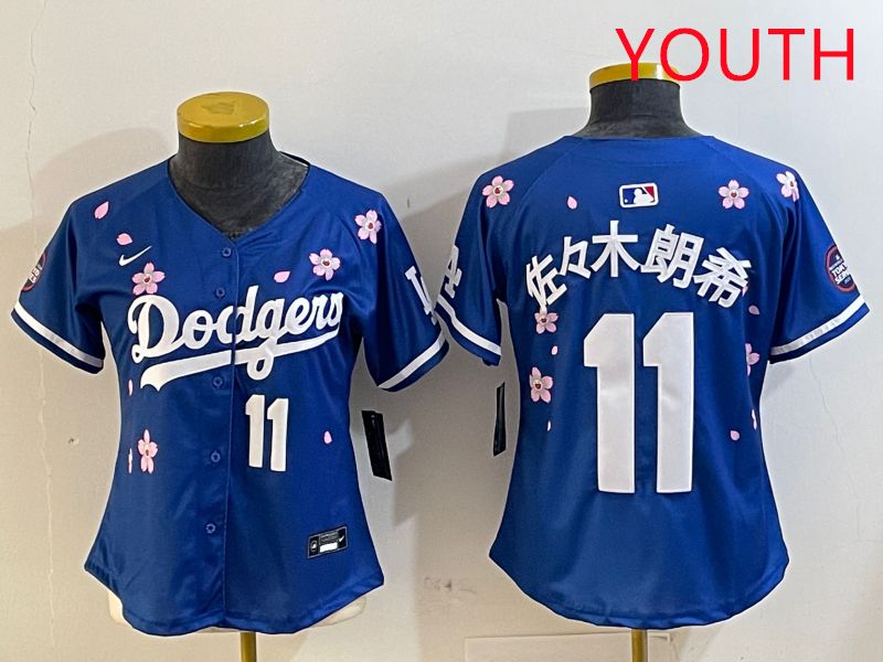 Youth Los Angeles Dodgers #11 R.Sasaki Blue Sakura Edition 2025 Nike MLB Jersey style 4